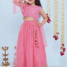 Aj DEZInES Girls Embroidered Sequinned Ready to Wear Lehenga & Blouse With Dupatta-picture-28