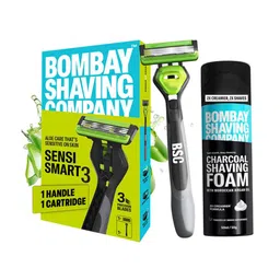 Bombay Shaving Company Set Of 2 Charcoal Shaving Foam-50 g With Sensi Smart 3 Razor-5
