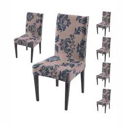 GIFTS ISLAND Set Of 6 Beige Printed Chair Covers-9