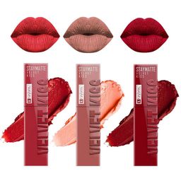 krayons Set Of 3 Velvet Kiss Liquid Lipstick - 3.5 ml Each-Scarlet Red-Sheer Nude-Ruby Red-8