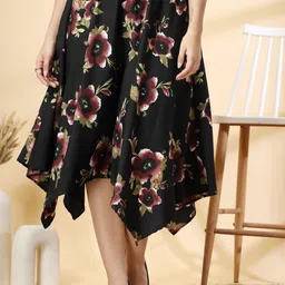 Oomph! Floral Printed A-Line Midi Skirt-image-46