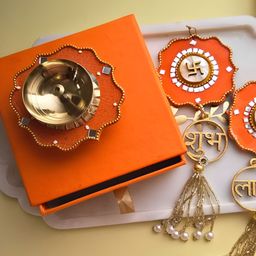 HOMEARTE 3Pcs Orange-Colored & Yellow Door Hangings & Diyas Gift Set-image-13