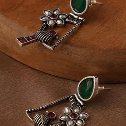VENI 92.5 Silver-Plated Artificial Stones studded Contemporary shaped Drop Earrings-12