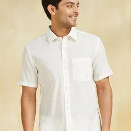 Fabindia Dobby Spread Collar Short Sleeves Cotton Shirt-image-9