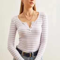 Olalook Women Striped Fitted Top-image-57