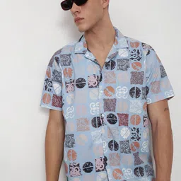 SHOWOFF Abstract Printed Cuban Collar Comfort Relaxed Fit Casual Shirt-image-68