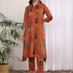 YASH GALLERY Women Ethnic Motifs Printed Regular Patchwork Kurta with Trousers-picture-11