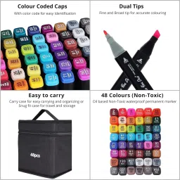 3d metro super store Marker Pen 48 PCS Drawing set Nib Sketch Pens image 2