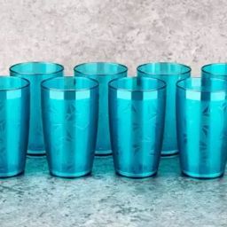 (Pack of 8) 100% Unbreakable Curved ShapePrism Pattern Water Juice Drinking Sky Blue Colored Glass Set Water/Juice Glass-image-80