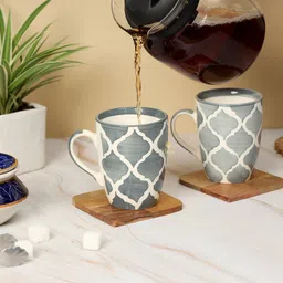 duli Coffee 250 ml Set of 2 Large Sized Hand Painted Coffee, Tea with Handle Ceramic Coffee Mug-picture-3