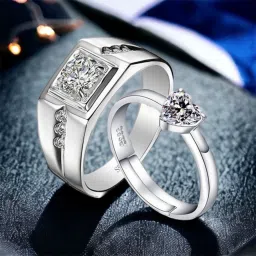 His & Her Love Forever Designer Edition Adjustable Engagement Couple Rings Sterling Silver Swarovski Zirconia 24K White Gold Plated Ring-image-15