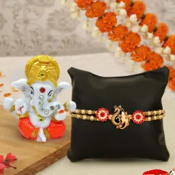 Religious TR-RB21-RakhiMiniGanesha-NK001 Assorted Rakhi, Showpiece, Greeting Card, Chawal Roli Pack Set-7