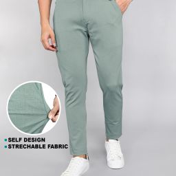 Men Relaxed Light Green Lycra Blend Trousers-image-8