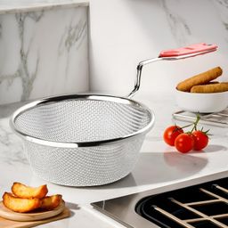 kuber industries Steel Deep Fry Strainer for Kitchen, Cooking Jhara | 6 no. | Silver & Red Strainer-picture-21