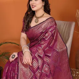SILKWEAR Ethnic Motifs Woven Design Zari Organza Kanjeevaram Saree-picture-41