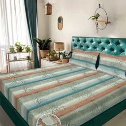 KLOTTHE Grey & Blue Striped 300 TC Fitted King Double Bedsheet Set 2.5mx2.25m-8