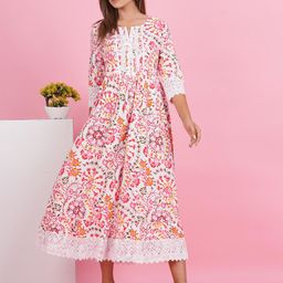 CRENOL THREADS Floral Printed Cotton Fit & Flare Midi Dress-picture-16