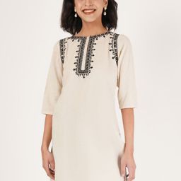 Brownverse Women Embroidered Thread Work Khadi Kurta-image-24
