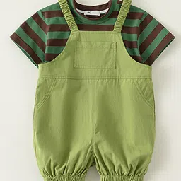 LULU & SKY Kids Printed Striped Cotton Dungaree With T-Shirt-image-40