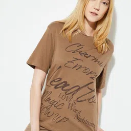 max Women Typography Printed Round Neck Cotton Oversized T-shirt-image-95