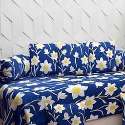 AUSIEE Set Of 8 Blue & White Floral-Printed Cotton Diwan Set-10