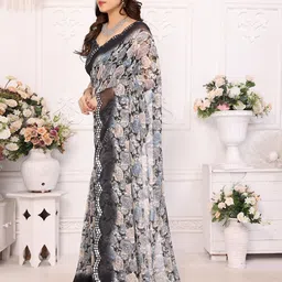 Moda Rapido Floral Mirror Work Pure Georgette Saree image 5