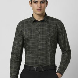 Van Heusen Men Slim Fit Spread Collar Grid Tattersall Checked Cotton Formal Shirt-picture-21