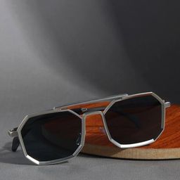 SPADEACES Unisex Black Lens & Silver-Toned Rectangle Sunglasses With UV Protected Lens-picture-24