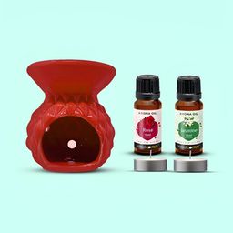 PEEPALCOMM 5Pcs Red Textured Ceramic T-light Aroma Diffuser With Oils - 15 ml Each-image-37