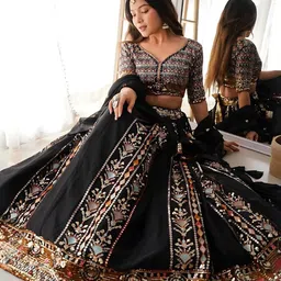 ODETTE Embroidered Sequinned Semi-Stitched Lehenga & Unstitched Blouse With Dupatta image 3