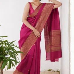 CANIZZARO Woven Design Zari Silk Blend Handloom Banarasi Saree-picture-7
