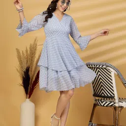 T TRYON ULTIMATE Polka Dot Layered Georgette Fit & Flare Midi Dress-image-72