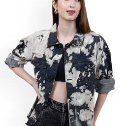 COSMIC TRIO Women Tie and Dye Lightweight Denim Jacket-23
