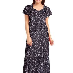 Pure Cotton Printed Nighty Nightrdess Maxi Gown For Women-image-79