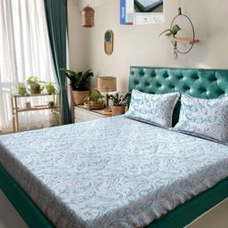 KLOTTHE Blue Floral 400 TC Pure Cotton Double Bedsheet in Book Fold Packing-image-27