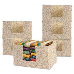 Kuber Industries Cream-Coloured & Brown 6 Pieces Floral Printed Drawer Organisers-1