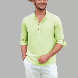 LIFE ROADS Band Collar Roll-Up Sleeves Pure Cotton Short Kurta-27