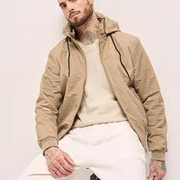 THE BEAR HOUSE Men Hooded Self Design Casual Bomber Jacket-picture-46