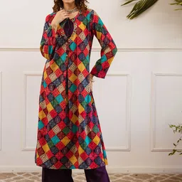 Nehamta Geometric Printed Round Neck Straight Mirror Work Kurta With Palazzos-picture-41