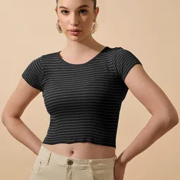 SHOWOFF Women Striped Fitted Crop Top-image-56