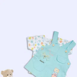 Babys Day Infant Girls Teddy Bear Printed Pure Cotton Dungaree With Top & Brief-image-64