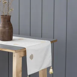 Eyaas White Ethnic Motif Rectangular Table Runner-30