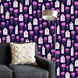 ArtzFolio Printed UV-Resistant Anti-Bacterial Houses And Clouds With Falling Raindrops Peel & Stick Wallpaper-image-76