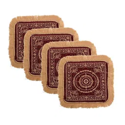 Kuber Industries 4-Pcs Beige & Maroon Printed Pooja Mats-2