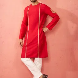 VASTRAMAY Men Floral Embroidered Regular Gotta Patti Kurta with Pyjamas-picture-49