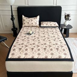 JC HOME Off White & Grey Floral 160 TC Queen Bedsheet with 2 Pillow Covers-image-63