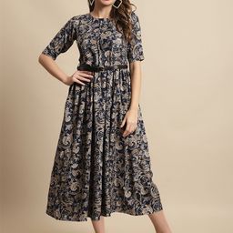 Metronaut Floral Print Fit & Flare Midi Dress-image-72