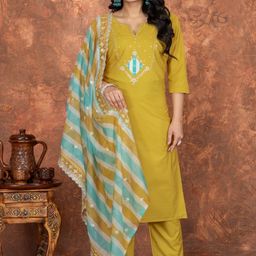HERE&NOW Women Embroidered Regular Thread Work Kurta with Trousers & With Dupatta-picture-45
