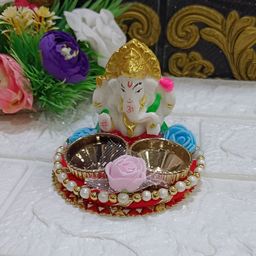 Sellplus Yellow & White Textured Ganpati Ji Haldi Kumkum Holder-image-76