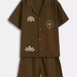aon fashion Boys Embroidered Pure Cotton Shirt With Shorts-image-39